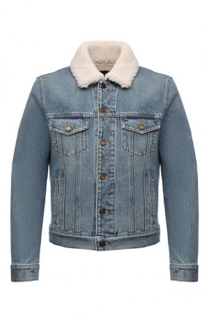 Джинсовая куртка с меховой подкладкой Saint Laurent. Цвет: голубой