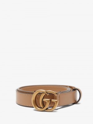 Кожаный ремень с логотипом gg , бежевый Gucci