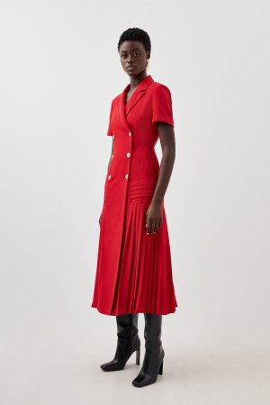 Плиссированное тканое платье-блейзер миди , красный Karen Millen