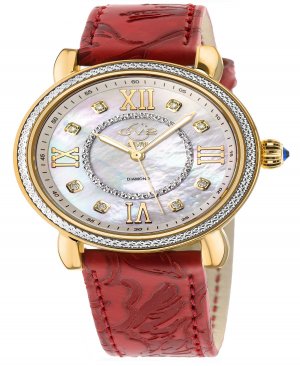 Женские часы Марсала швейцарские кварцевые итальянские красные кожаные ремешки 37 мм , золотой Gevril