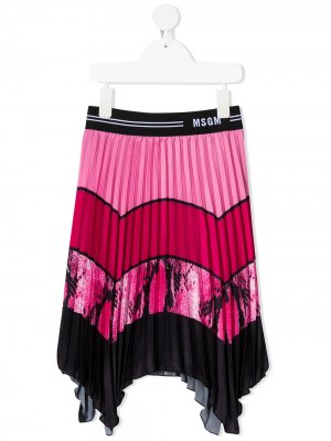 Плиссированная юбка со вставками MSGM Kids. Цвет: розовый