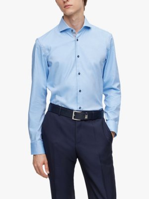 Хлопковая рубашка узкого кроя с длинными рукавами BOSS H-Hank HUGO BOSS, светлый/пастельный синий