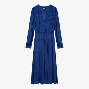 Тканое платье миди со складками и V-образным вырезом , синий The Kooples