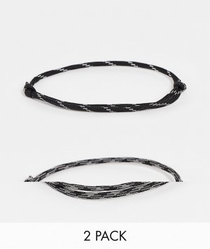 Набор из 2 браслетов-шнурков на ногу черного и серого цвета -Черный цвет ASOS DESIGN