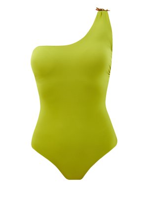 Слитный купальник с фигурным вырезом и литой деталью FISICO. Цвет: зеленый