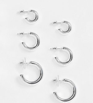 Набор из 3 пар серебристых серег-колец на каждый день -Серебряный ASOS DESIGN