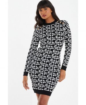 Женское платье-свитер с геометрическим вырезом на пуговицах QUIZ, черный Quiz