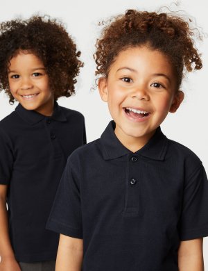 Школьная рубашка-поло унисекс из чистого хлопка (2–18 лет) , темно-синий Marks & Spencer