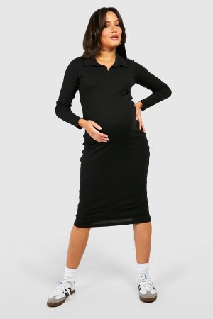 Платье миди с длинными рукавами и воротником для беременных boohoo, черный Boohoo