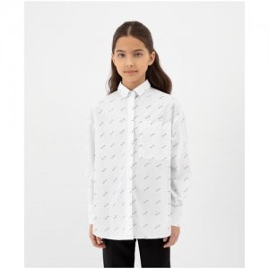 Блузка с мелким рисунком белая , размер 152, мод. 200GSGC2204 Gulliver. Цвет: белый