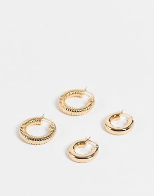 Набор из 2 пар гладких и фактурных серег-колец золотистого цвета -Золотистый ASOS DESIGN