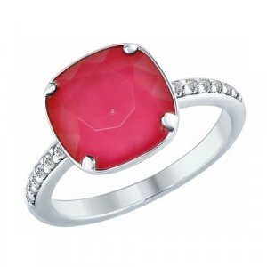 Перстень Кольцо из серебра с кристаллом Swarovski, серебро, 925 проба, родирование, кристаллы размер 18, бордовый, красный SOKOLOV. Цвет: красный/серебристый/бордовый/розовый/серебряный