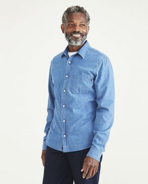 Мужская рубашка из ткани шамбре с длинными рукавами Dockers, синий DOCKERS