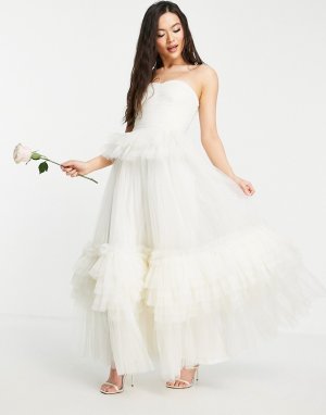 Свадебное платье макси из тюля цвета слоновой кости Bridal-Белый Lace & Beads