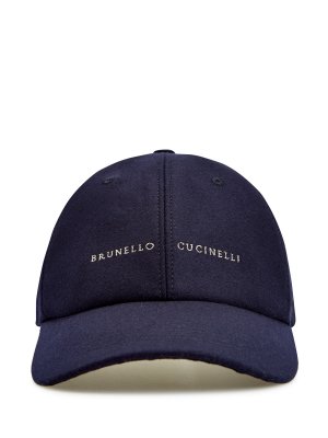 Бейсболка в стиле sprezzatura из кашемира и шелка с вышивкой BRUNELLO CUCINELLI. Цвет: синий