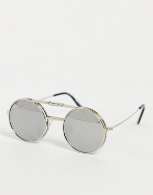 Серебристые солнцезащитные очки круглой формы в стиле унисекс с серебристыми зеркальными линзами Spitfre Lennon Flip-Серебристый Spitfire