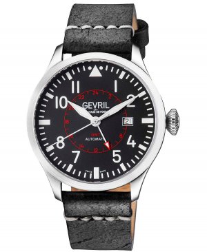 Мужские часы Vaughn Swiss автоматические, черные кожаные, 44 мм Gevril