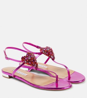 Босоножки love me из кожи с эффектом металлик , розовый Aquazzura