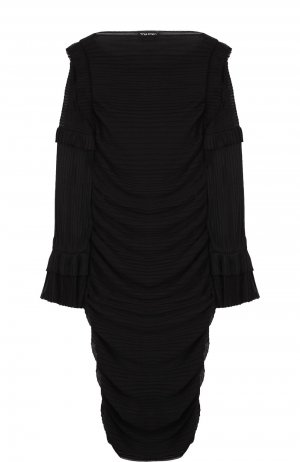 Приталенное шелковое платье-миди с длинным рукавом Tom Ford. Цвет: чёрный