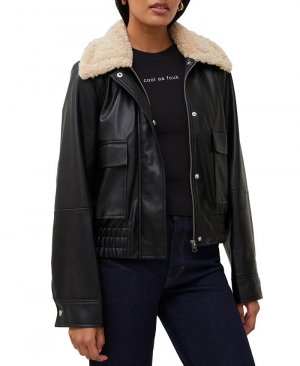 Женское пальто из искусственной кожи с длинными рукавами , черный French Connection