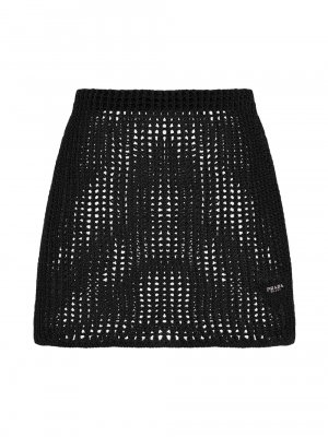 Ажурная мини-юбка из хлопка , черный Prada