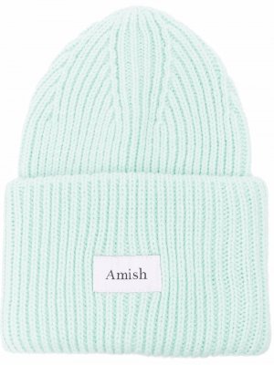 Ribbed-knit logo-patch beanie AMISH. Цвет: зеленый