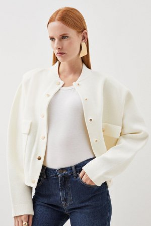 Компактная трикотажная куртка-бомбер из смесовой шерсти , белый Karen Millen