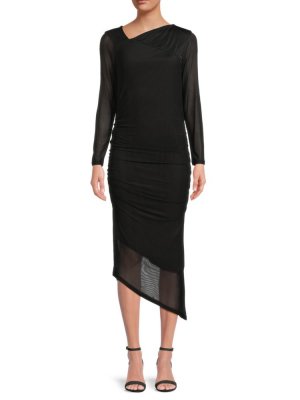 Платье-футляр миди с асимметричным подолом и сборками , черный Calvin Klein