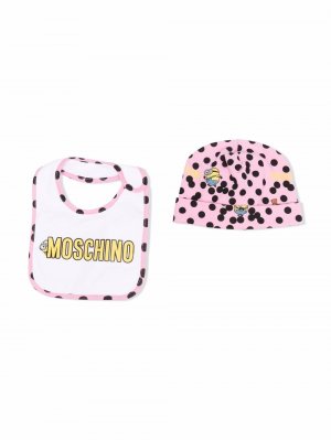 Комплект из шапки и нагрудника с логотипом Moschino Kids. Цвет: розовый