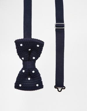 Вязаный галстук-бабочка в горошек Reclaimed Vintage. Цвет: темно-синий