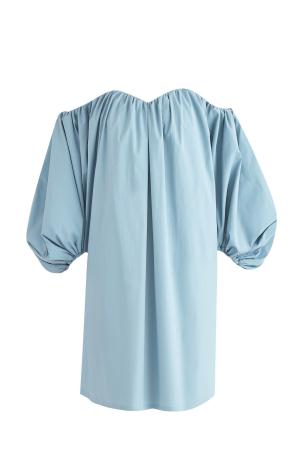 Платье-мини холодного тона с открытой линией плеч и объемными рукавами A LA RUSSE. Цвет: голубой