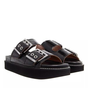 Сандалии wide welt chunky buckle flat sandal naplack Ganni, черный GANNI