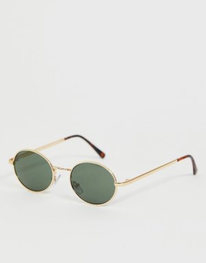 Коричневые овальные солнцезащитные очки в золотистой оправе -Коричневый Monki
