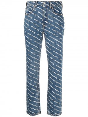 Прямые джинсы с завышенной талией и логотипом Alexander Wang. Цвет: синий