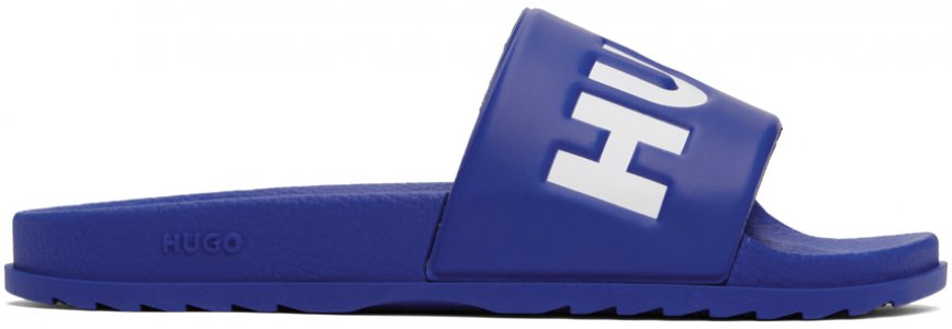 Синие шлепанцы с логотипом на ремешке Hugo