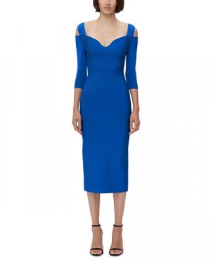 Платье миди с открытыми плечами и вырезами , цвет Blue Hervé Léger