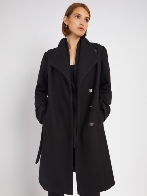 Укороченное пальто без утеплителя на кнопках с воротником запах и поясом zolla. Цвет: черный