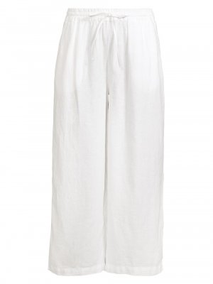 Широкие льняные укороченные брюки , белый 120% Lino