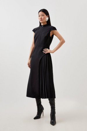 Плиссированное платье миди из крепа в стиле милитари , черный Karen Millen