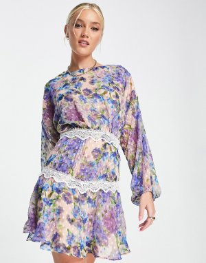 Сиреневое платье мини с длинными рукавами и принтом Tomasina-Фиолетовый цвет Hope & Ivy