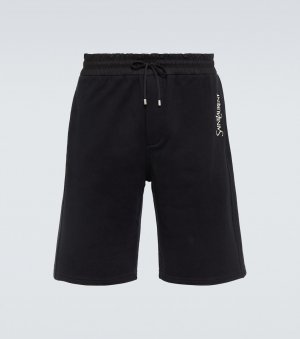 Спортивные шорты из хлопкового джерси с вышивкой , черный Saint Laurent