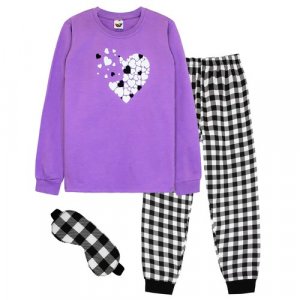 Пижама Lets Go, брюки, джемпер, брюки с манжетами, рукава без карманов, пояс на резинке, размер 146/76, мультиколор Let's Go. Цвет: фиолетовый/черный/белый