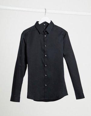Черная обтягивающая рубашка из поплина с длинными рукавами -Черный цвет River Island