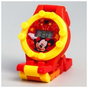 Часы наручные лего, Микки Маус, с ремешком-конструктором Барсоня
