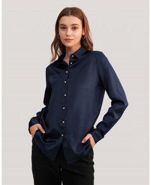 Женская классическая шелковая рубашка с жемчужными пуговицами LILYSILK, синий Lilysilk