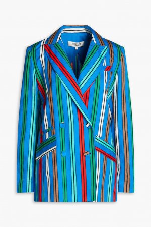 Двубортный пиджак в полоску из хлопка и льна, синий кобальт Diane von Furstenberg
