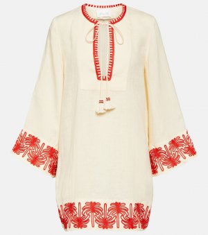 Расклешенное мини-платье из смесового льна , белый Johanna Ortiz