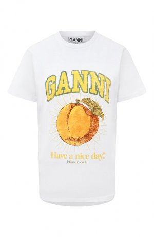 Хлопковая футболка Ganni. Цвет: белый