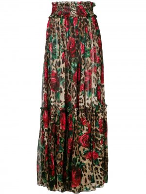 Юбка макси с цветочным и леопардовым принтом Dolce & Gabbana. Цвет: коричневый