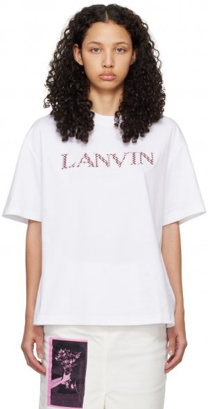 Белая объемная футболка с бордюрной вышивкой Lanvin